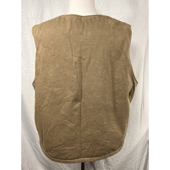 Woolrich Sherpa Lined Canvas Work Vest Mens 2XL Khaki Zip Front Outdoor - Picture 4 of 11